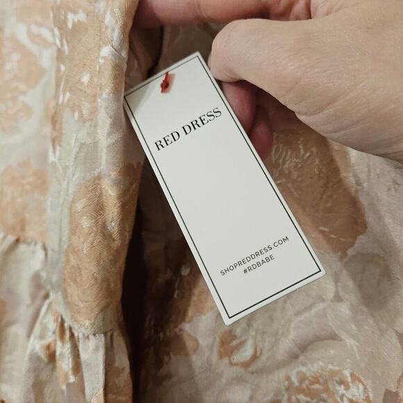 NWT Aura by Red Dress Shiny Cream/Pink Fit & Flare Tiered Mini Dress Size S - Picture 8 of 9